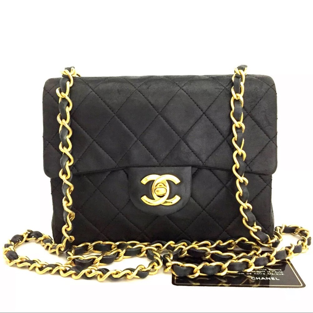 CHANEL Classic Leather Mini Flap Bag: 24k Gold Chain Crossbody Bag - Picture 1 of 14